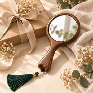 Handmade Wooden Hand <b>Mirror</b> with Tassel Round Vanity Makeup <b>Mirror</b> Natural Wood Handle Decorative <b>Dressing</b> <b>Mirror</b> Vintage Beauty - Product Image 2