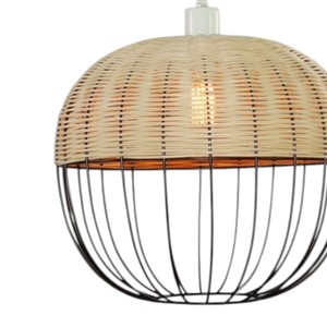 Unique Dome <b>Wire</b> Frame Rattan <b>Lampshade</b> Hand-Woven Pendant Light Fixture Decorative Ceiling Hanging Chandelier Cafe Bar - Product Image 4