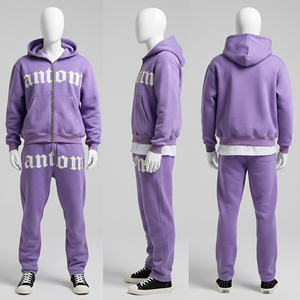 Sudadera con capucha de alta calidad para hombre, de felpa, de invierno, personalizada, de 2 piezas, 100% algodón, gruesa, transpirable, talla grande, estilo urbano, con cremallera completa - Product Image 1