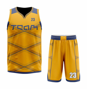 Team Basketball Jersey Set Yellow Blue Sublimated V-Neck Sleeveless Moisture Wicking Adult Unisex Athletic Wear - Product Image 1
