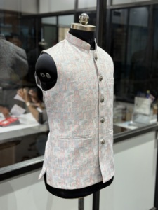 Heritage Pearl Grey Floral Jacquard Nehru Vest for Men Premium Indo Western Wedding Waistcoat Designer Bandhgala Modi <b>Jacket</b> - Product Image 4