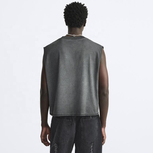 100% Cotton Pigment Wash <b>Tank</b> <b>Top</b> Custom Breathable Men's Sleeveless O-Neck <b>Tank</b> <b>Top</b> Regular Fit Solid Color - Product Image 5