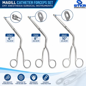 Juego de Pinzas para Catéter Magill, Instrumentos Quirúrgicos de Anestesia EMT, 6, 8 y 10 Pulgadas, para Bebés, Niños y Adultos, Acero Inoxidable Dentado - Product Image 5