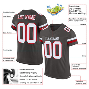 Último Modelo Personalizable de Camiseta de Fútbol Americano con Cuello en V, Manga Corta, Transpirable, Color Blanco Plomizo y Rojo, Malla 100% Poliéster - Product Image 5