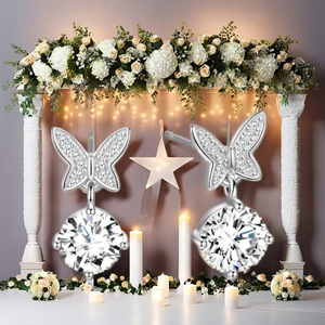 Boucles d'oreilles pendantes KARATS en moissanite papillon avec coupe hexagonale, en argent sterling plaqué or, design minimaliste pour femme - Product Image 3