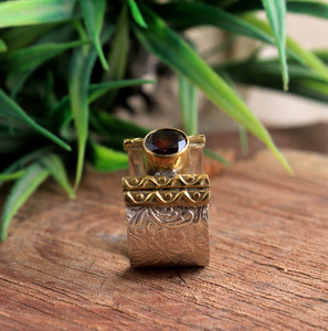 Natural <b>Garnet</b> <b>Ring</b> 925 Sterling <b>Silver</b> Handmade Open Band <b>Ring</b> Round Red <b>Garnet</b> Gemstone Vintage Boho Statement Jewelry - Product Image 3
