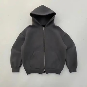 Custom Heavyweight Cotton Drop Shoulder Vintage Washed <b>Men</b> 500 Gsm Boxy Zip up Hoodie Cropped Boxy Double Zipped Hoodies - Product Image 2