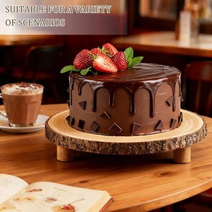 <b>Vintage</b> Wooden <b>Cake</b> <b>Stand</b> with Natural Edge Glass Lid Dessert Display Platter for Birthday Wedding Bakery Counter Home Decor - Product Image 2