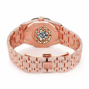 Montre de luxe unisexe en or avec diamants, mouvement à quartz analogique, chiffres romains, fermoir déployant, boîtier rond de 46 mm, cristal, bracelet de 20 mm - Product Image 5