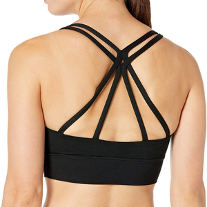 Women Red Sports Bra Crisscross Strap Medium <b>Support</b> Seamless Look Fitness Workout <b>Crop</b> <b>Top</b> - Product Image 6
