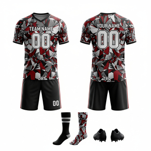 ชุดฟุตบอลแบบ sublimated สั่งทำ OEM ลายพิมพ์เรขาคณิต สีน้ำเงินขาว คอวี แขนสั้น ผ้าโพลีเอสเตอร์ระบายอากาศ ชุดยูนิฟอร์มสำหรับผู้ใหญ่ แบบ unisex - Product Image 3