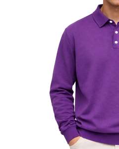 Sweat-shirt polo à manches longues pour homme, couleur violet personnalisé, en coton mélangé, col pull, décontracté, automne-hiver, OEM, vente en gros personnalisée - Product Image 4