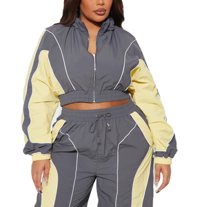 Customize Organic Cotton Casual Hooded Tracksuit Set <b>Jacket</b> Lightweight Waterproof Breathable Windbreaker Training Set <b>Women</b> - Product Image 1