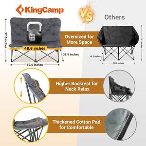 Silla de Camping Plegable Doble Moderna de Acero Inoxidable Gris, Asiento Acolchado Extra Grande, Resistente, Soporta 600 Libras, Portátil - Product Image 2