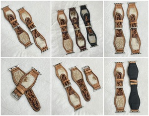 Bracelets de montre rustiques en cuir de vachette véritable usiné à la main avec compatibilité d'accents capillaires avec outillage floral pour un style occidental audacieux - Product Image 3
