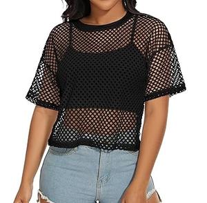 Plain Black Color Mesh Sheer Crop <b>Top</b> Sexy Fitness T-Shirt Hot Fashion Neck <b>Top</b> Yoga Gym Regular Fit Mesh Shirts Breathable - Product Image 1