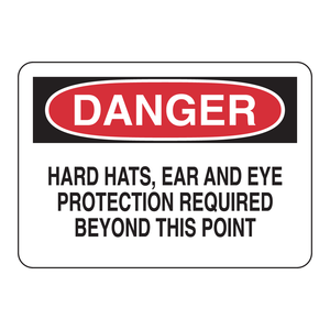 Panneau de signalisation de danger - Protection des oreilles et des yeux avec casque de sécurité requise pour les zones de travail intérieures/extérieures - Product Image 1