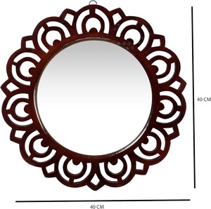 Urban Store Scandinavian Design Glass Wall <b>Mirror</b> Beveled Edge Walnut Color 16x16 Inch Handcrafted Floral Carving for Bathroom - Product Image 2