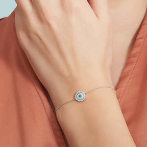 Bracelet en argent 925 avec zircon cubique et œil turc, bracelet cœur d'amour pour femmes, bijoux fins - Product Image 2