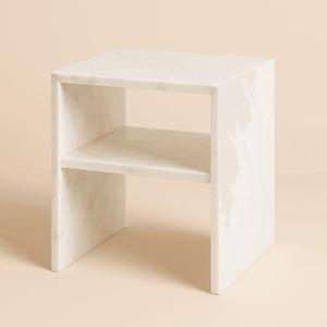 Luxury <b>Marble</b> Look Night <b>Table</b> Contemporary White Bedside Side <b>Table</b> for Modern Homes White <b>Marble</b> Look Nightstand Bedside <b>Table</b> - Product Image 3