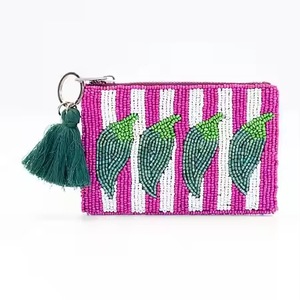 Beaded Embroidered Fruit Pattern Cotton <b>Coin</b> <b>Purse</b> Mini Size Handmade Wrist Strap Closure Girls Fresh Style - Product Image 4