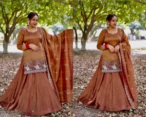 Elegant Traditional Indian Pakistani Shimmer Silk Quick Dry Salwar Kameez Ready-Made <b>Wedding</b> <b>Dress</b> <b>Ladies</b> Stitched Salwar <b>Suit</b> - Product Image 1