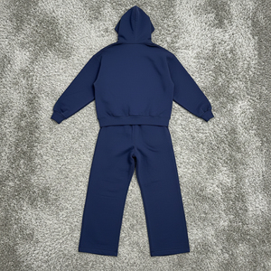 Conjunto de Sudadera con Capucha Azul Marino para Hombre, Transpirable, 100% Algodón, Estilo Urbano, Bloques de Color, Logotipo Digital Impreso en la Parte Delantera, Cierre de Cremallera - Product Image 2