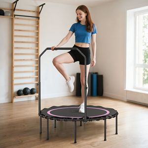 "10ft Foldable Rebounder <b>Trampoline</b> for Adults Indoor/Outdoor Use with Adjustable Handle Bar Pink" - Product Image 2