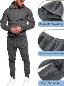 Conjunto Deportivo de 2 Piezas para Hombre, Transpirable, Estilo Hip Hop, Sudadera con Capucha, Pantalones Deportivos Casuales para Correr, con Cordón Ajustable en la Parte Delantera, Color Liso - Product Image 3