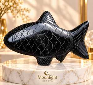 Escultura de Pez de Obsidiana Negra Natural, Tallada a Mano, Piedra Volcánica Pulida, Figura Decorativa, Regalo de Feng Shui para el Hogar u Oficina - Product Image 3