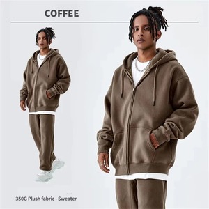 เสื้อฮู้ดซิปสีเทาเข้มขนาดใหญ่พิเศษ ผ้าฟลีซเนื้อนุ่ม 350 กรัม แขนเสื้อปกติ สีพื้น ใส่ได้ในฤดูใบไม้ร่วง - Product Image 4