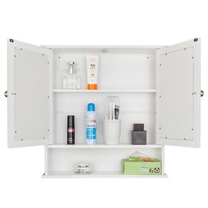 Armadietto da bagno bianco a doppia anta con specchio, da parete, con ripiano DK - Product Image 3