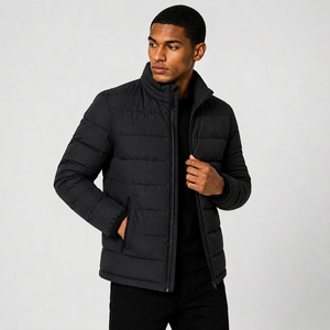 Chaqueta Acolchada Negra con Cuello Alto, Cierre de Cremallera, Resistente al Viento, Abrigo de Invierno, Corte Regular, Relleno de Poliéster, Estilo Casual - Product Image 4