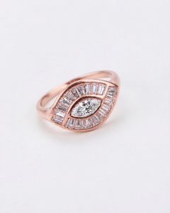 Marquise Diamant Böser Blick Ring D VVS 0,88 Karat 14K Massivgold Baguette Halo Einzigartiger Schutzring Labor-Diamant Statement Goldring - Product Image 2