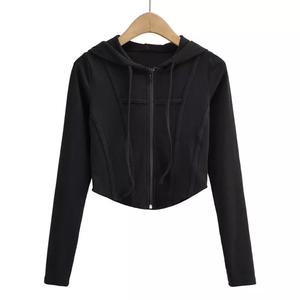 Sweat-shirts en polaire pour filles, crop tops à capuche pour femmes, ensemble oversize, logo personnalisé, sweat-shirt court à col rond pour femmes - Product Image 3