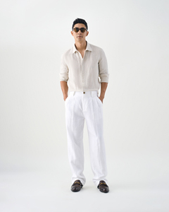 The31 Men's Classic Signature White <b>Linen</b> Trousers Wide Leg Pleated Front Refined Tailoring Elegant Fancy Formal 11PCAM005 - Product Image 4