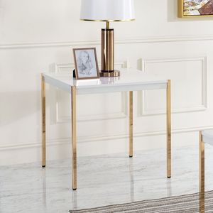 Tavolino Quadrato Bianco e Oro con Gambe in Metallo, Eleganti Tavolini da Caffè - Product Image 2