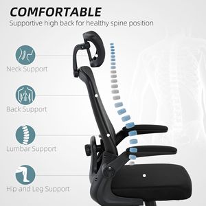 Sedia da Ufficio Ergonomica con Base in Rete di Nylon, Braccioli Ribaltabili, Poggiatesta Girevole, Supporto Lombare Regolabile - Sedia da Scrivania Nera - Product Image 4