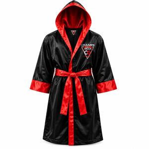 Robe de boxe personnalisée en coton avec capuche en satin, ceinture et logo sur mesure pour entrée au ring, écologique, vente en gros - Product Image 4