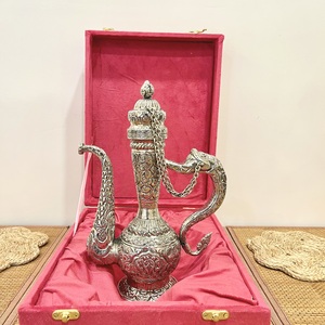 METAL CRAFT SILVER PLATED CARVING SURAHI Figurine with Velvet <b>Box</b> Packaging Modern Traditional - Product Image 4