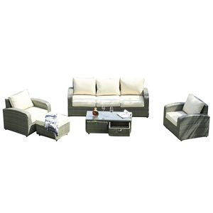 Set da Giardino in Rattan a 5 Pezzi, Comodo Arredamento da Esterno per Conversazione con Cuscini - Product Image 2