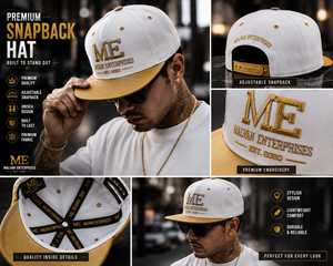 Casquette Snapback Malvan Enterprises blanche à 6 panneaux, réglable, style sportif unisexe, logo brodé 3D, maille - Product Image 6