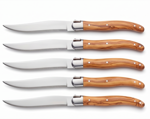 Juego de 6 cuchillos y espátulas para queso con mango de madera en acero inoxidable, perfecto para mantequilla, queso, uso doméstico y en la cocina. - Product Image 1
