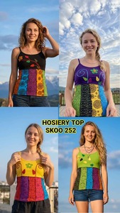 Nepali Boho Blast Print Crop Top for Women Trendy Knitted Rayon Fabric <b>Short</b> Sleeve Tank Hollow Ribbon Decoration O-Neck - Product Image 5