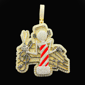 Pendentif Ice Legacy Custom Iced Diamond Royal Orbit, plaqué rhodium imitation, thème Hip Hop, motif notes de musique et poteau de barbier - Product Image 5