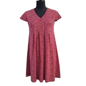 Vestido Estampado de Algodón Orgánico y Spandex, Estilo Casual, Largo Midi, Mangas Cortas, Cuello en V, Talla Personalizada en Venta - Product Image 1