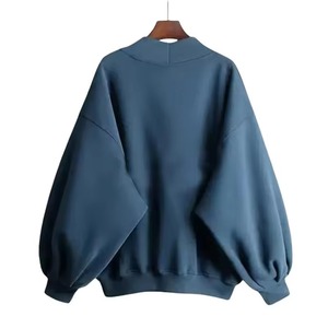 Sudadera oversize de algodón con cuello en V para mujer, tipo jersey, venta al por mayor, sudaderas con capucha cortas, sudaderas/suéteres con cuello en V - Product Image 3