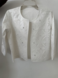Chaqueta Blanca de Algodón Bordada para Mujer, con Ojales Florales, Manga 3/4, Ligera, Informal, de Verano, para Dama - Product Image 4