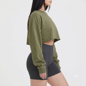 Sudadera Corta Personalizada para Mujer, de Algodón y Felpa, Cuello Redondo, para Serigrafía, MOQ Bajo - Product Image 2