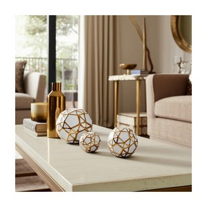 Geometric Metal Sphere Decor <b>Set</b> of <b>3</b> Modern Artistic Tabletop Sculptures for Living Room for Home Decor - Product Image 2